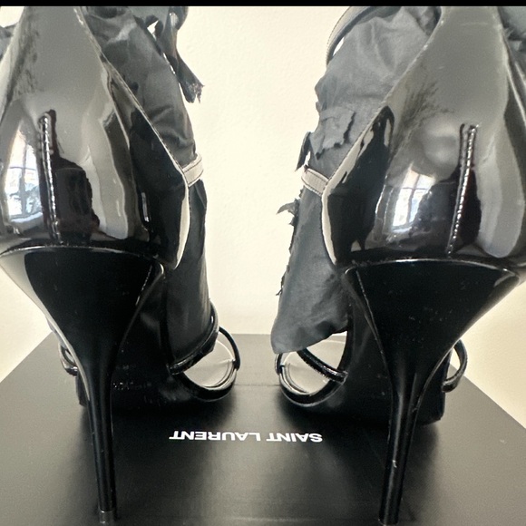 Saint Laurent Black Patent Cassandra Strappy High Heel Sandals 39 - Picture 6 of 8